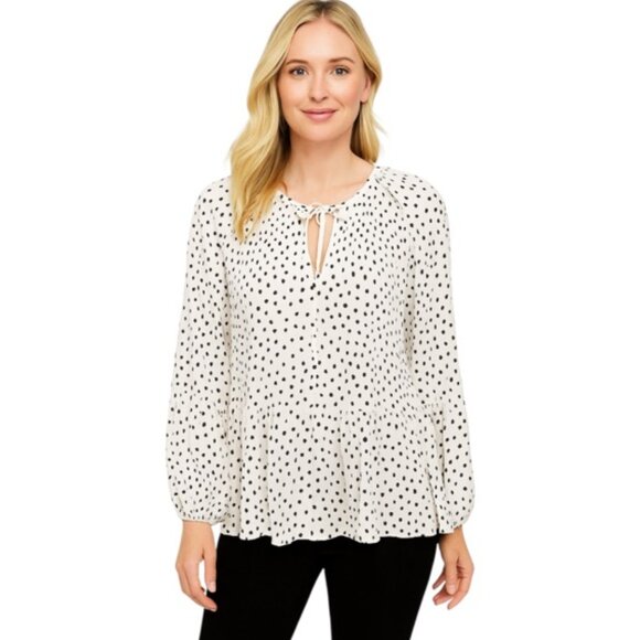 Sanctuary Small White Polka Dot Tie Neck Crystal Pleat Blouse NEW WITH TAGS - Picture 1 of 7